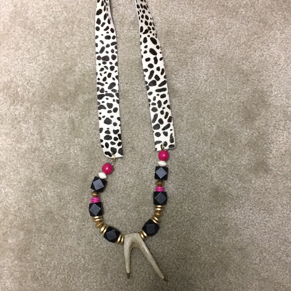 Leather strap antler necklace